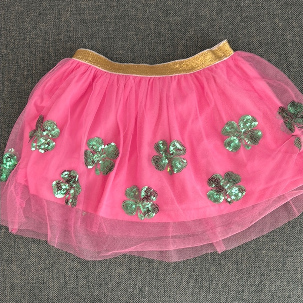 Pink and Gold Kids Skirt with Green Clover Accents